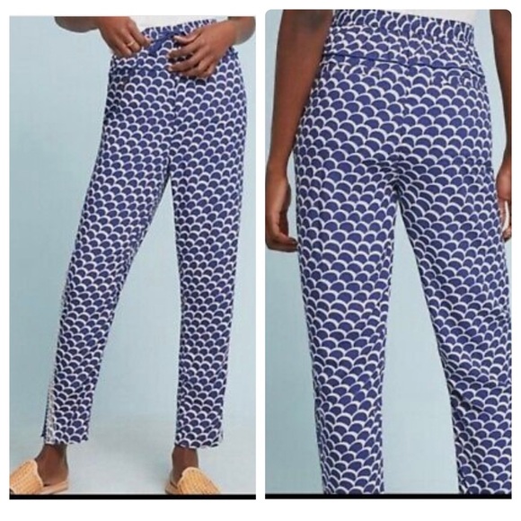 Anthropologie Pants - Anthropologie Blue Scalloped Motif Beaded Joggers Pants